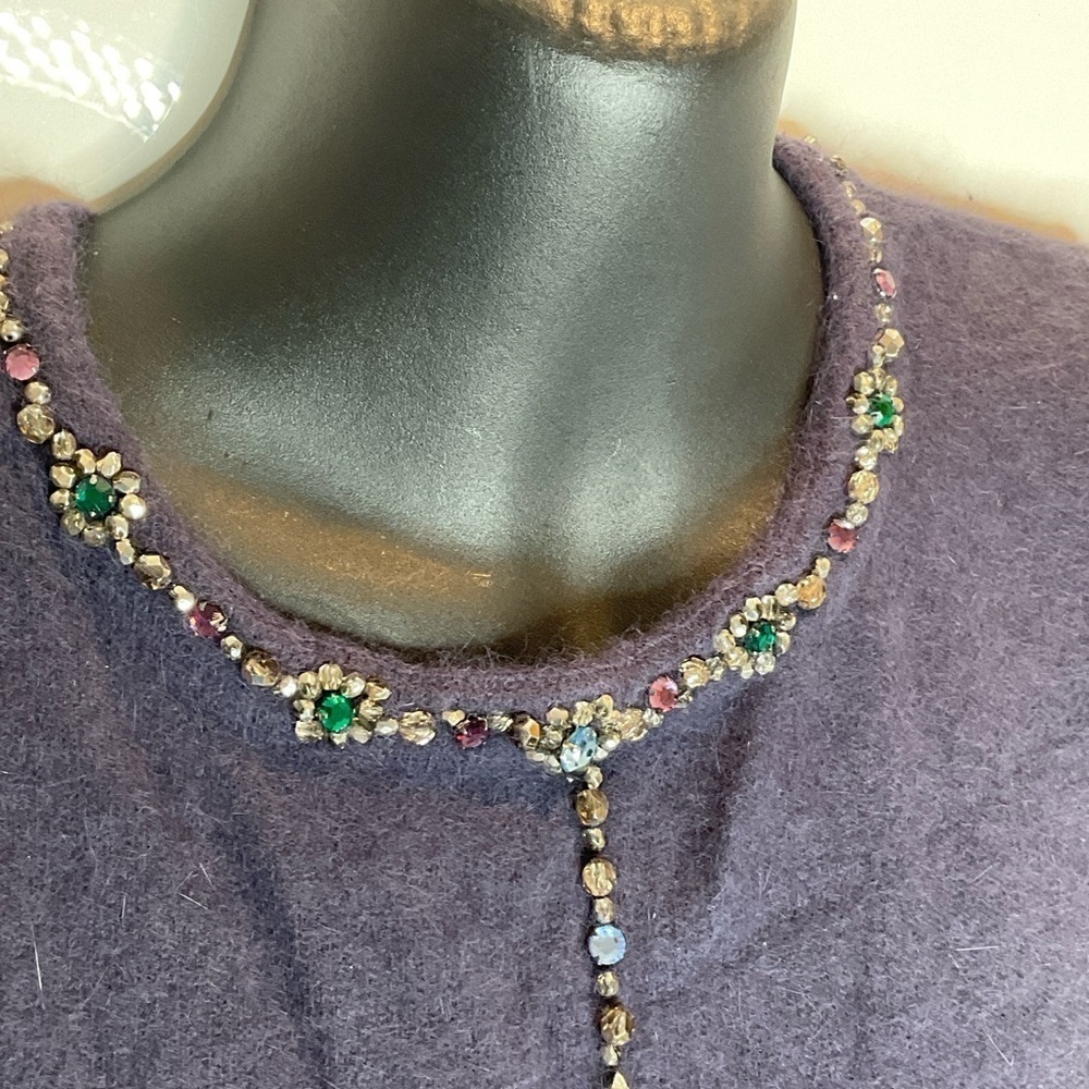 Vintage pure cashmere smoky grey sleeveless sweater w/ glass rhinestone small - Picture 3 of 8